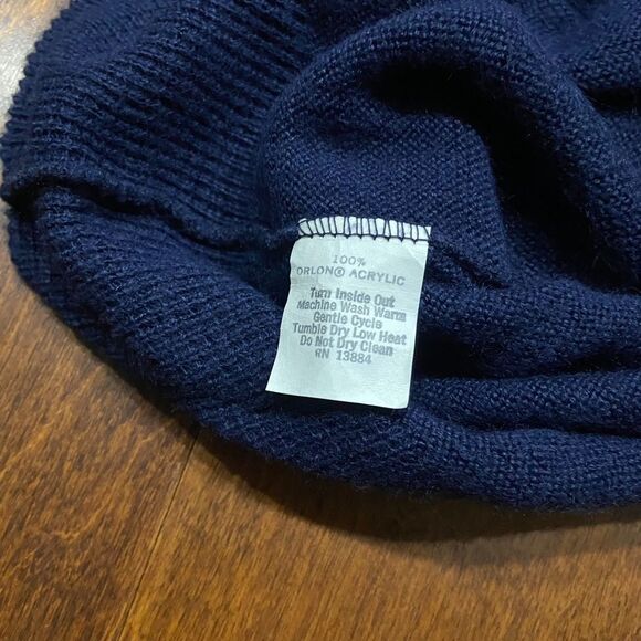 The Fox Sweater Vintage 80s Navy Blue V-Neck Acrylic Sweater Men's Size Large - Picture 7 of 9